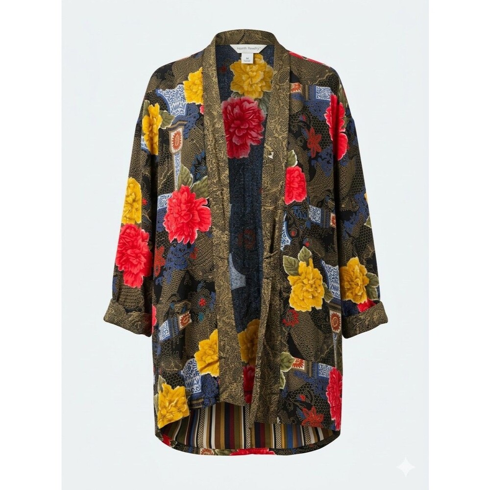 Norton McNaughton Floral Open Kimono Jacket Colorful Size 14 Women's